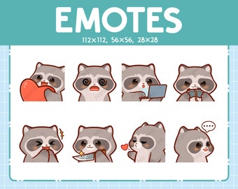 Emotes Raccoon / 8 Cute Emotes for Streaming / Digital / Chibi Raccoon Emote Bundle