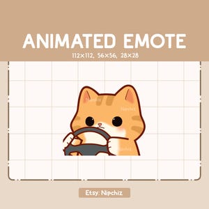 Animated Emote Chibi Orange Tabby Cat is Steering Wheel / Adorable Cartoon Emote / Ready to Use / Cute Emote