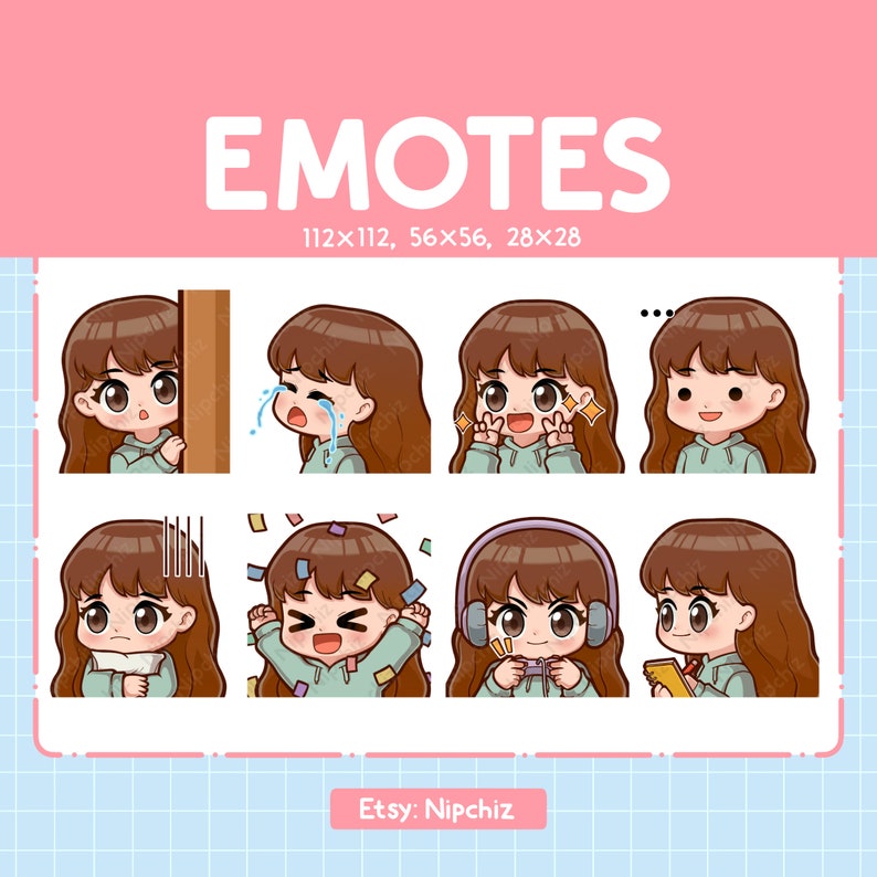 Cute Girl Emotes (8) / Brown Hair / Brown Eyes, Emoji for Streaming ...