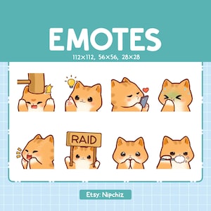 Orange Cat Emotes / Cute Emoji Pack / 8 Tabby Cat Emotes for Streaming / Bundle Emotes