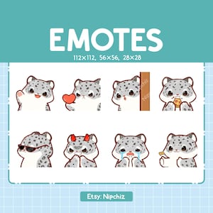 Emotes léopard des neiges / Pack d'emojis mignons / 8 émoticônes léopard des neiges pour le streaming / Lot d'émoticônes