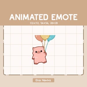Animated Emote Chibi Pig is Holding a Bunch Of Colorful Balloons And Flying / Emote for Streamer / Ready to Use