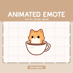 Animated Emote Cute Orange Tabby Cat Inside a Cup of Coffee / Kawaii Cartoon Emote / Chibi Emote For Streamer / Ready to Use