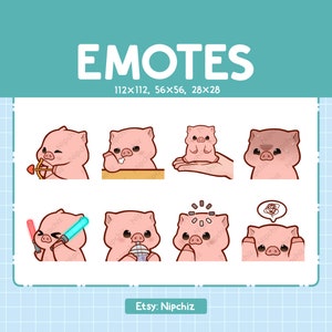 Emotes cochon mignon | 8 émoticônes pour streamer | Pack d'émoticônes mignon bébé cochon | Émoticônes amusantes