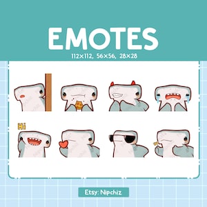 Emoticones de tiburón martillo / Paquete de 8 lindos tiburones martillo / Emoticones para streamer Paquete de emojis kawaii