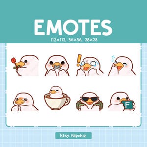 White Duck Emotes 8 Pack / Chibi White Duck Emotes for Streamer / Kawaii Emoji Set