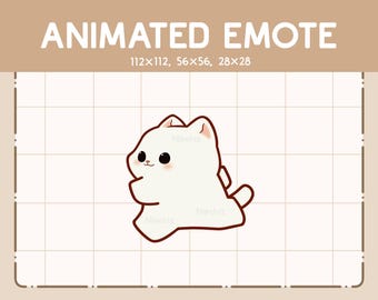 Animated Emote Chibi Joyful White Cat is Running - Chibi Cartoon Emote - Ready to Use - Funny Emote