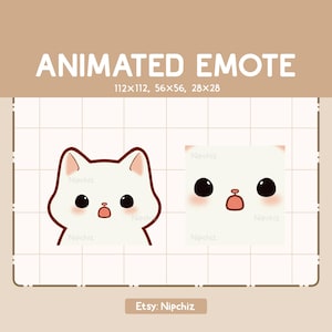 Animated Emote Cute Zoomed In White Cat is Being Astonished - Cute Cartoon Emote - Ready to Use – Chibi Emote for Streaming