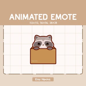 Animated Cute Emerge Raccoon from Cardboard Emote - Funny Cartoon Emote - Ready to Use - Chibi Emote for Streamer