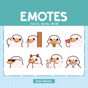 Emotes canard blanc / 8 émoticônes mignonnes pour le streaming / Numérique / Lot d'émotes Chibi Canard blanc
