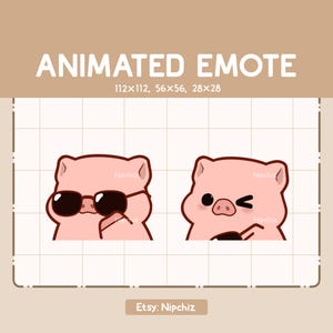Emote animado: Cerdito adorable con gafas y guiñando un ojo. Emote de dibujos animados adorable. Listo para usar. Emote lindo.