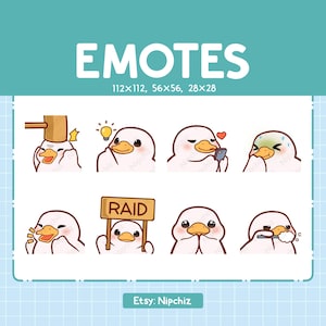White Duck Emotes for Streaming | Kawaii Animal Emoji | (8) Cute White Duck Emote Pack