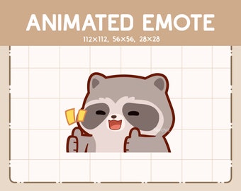 Animated Emote - Cute Raccoon Thumb Hand and Approve Emote - Cute Cartoon Emoji - Ready to Use