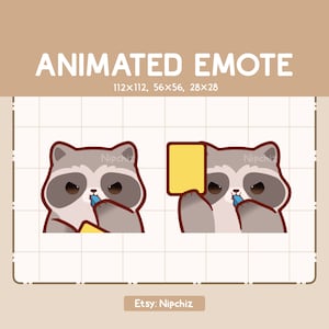 Emote animée Adorable raton laveur mignon qui souffle un sifflet et tient un carton jaune - Prêt à l'emploi - Emote pour le streaming