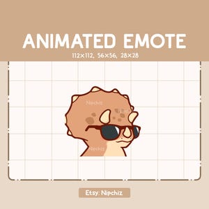 Animiertes Emote Chibi Dino Triceratops Mit Schwarzer Sonnenbrille Schimmert durch Winken Seines Kopfes / Cartoon Emote