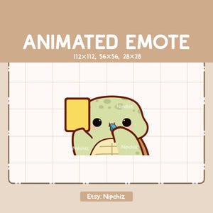 Emote animée Adorable tortue sifflant et tenant un carton jaune / Prête à l'emploi / Emote drôle mignon