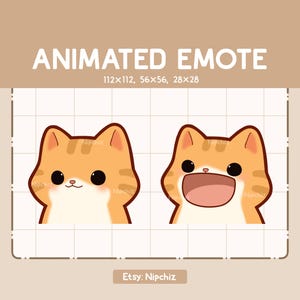 Emote animée Adorable chat tigré orange bouche ouverte fermée / Emote mignon dessin animé / Emote Chibi pour streamer / Emote Chibi Kawaii