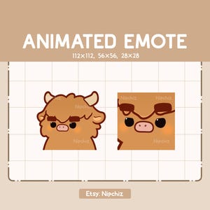 Animiertes Emote Chibi Highland Kuh hebt seine dicken fabelhaften Augenbrauen / Lustiges süßes Emote / Emote für Tracking / Kawaii Emote