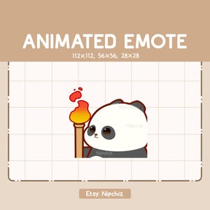 Gesto animado de panda chibi caminando y sosteniendo una antorcha / Gesto divertido y lindo / Gesto para transmisión / Gesto kawaii