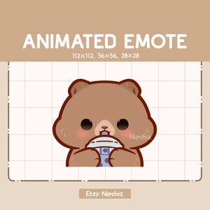Schattige schattige grizzlybeer nippend aan Boba geanimeerde emote - Chibi Animal - Kawaii beer