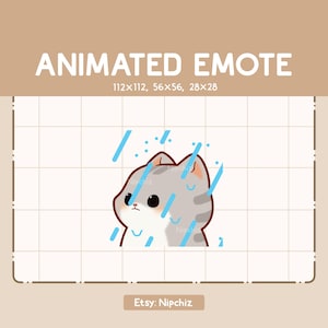 Animated Emote Adorable Gray Tabby Cat is Waiting Through The Rainy Weather / Chibi Funny Emote / Emote for Streaming / Cartoon Emote