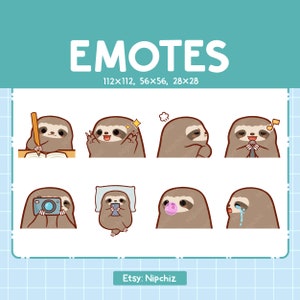Sloth Emotes for Streaming | Kawaii Animal Emoji | (8) Cute Sloth Emote Pack