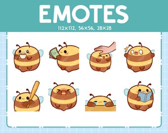 Kawaii Bee Emotes (8) – Cute Emotes for Streamer – Chibi Bee Emoji Bundle