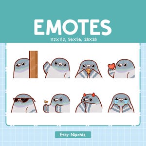 Pigeon Emotes for Streaming | Kawaii Animal Emoji | (8) Cute Pigeon Emote Pack