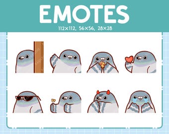 Pigeon Emotes for Streaming | Kawaii Animal Emoji | (8) Cute Pigeon Emote Pack