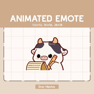 Animated Emote Cow is Taking a Note / Cartoon Emote / Ready to Use