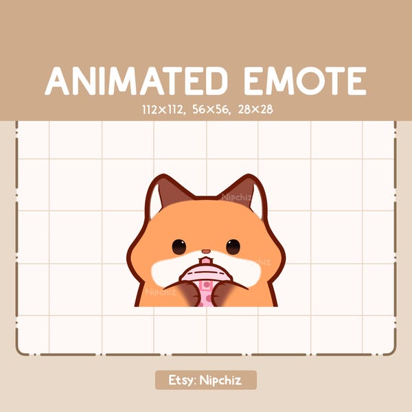 Adorable emote animado de zorro bebiendo boba / Emote de dibujos animados chibi / Listo para usar / Emote adorable para transmisión
