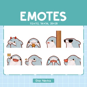 Emotes de Tubarão / Pacote de 8 Tubarões Fofos / Pacote de Emotes para Streamer Kawaii Emoji