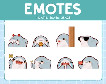 Shark Emotes / 8 Cute Shark Bundle / Emotes for Streamer Kawaii Emoji Pack