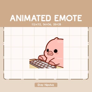 Animated Emote Pig is Typing Through The Keyboard - Adorable Emote - Funny Emote for Streaming - Kawaii Emote
