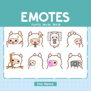 Emotes de lama en streaming | Emoji animaux kawaii | (8) Pack d'émoticônes Lama mignon