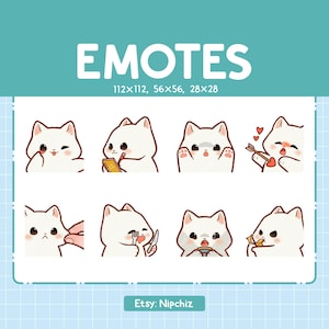White Cat Emotes | 8 Cute Cat Bundle | Emotes for Streamer Kawaii Emoji Pack