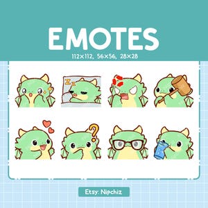 Green Dragon Emotes for Streaming | Kawaii Animal Emoji | (8) Cute Green Dragon Emote Pack