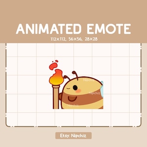 Animiertes Emote Chibi Biene läuft mit Fackel / Kawaii Cartoon Emote / Chibi Emote Für Streamer / Gebrauchsfertig