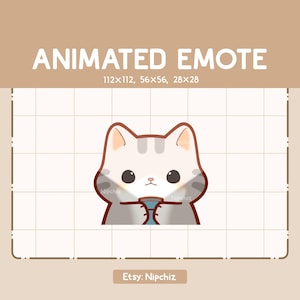 Animated Emote Cute Gray Tabby Cat Flashlight Face - Chibi Cartoon Emote - Ready to Use - Funny Emote