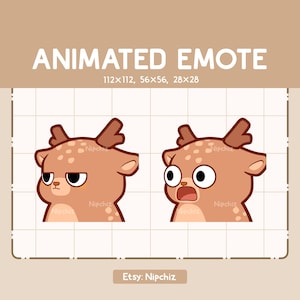Animowana emotka Chibi Jeleń jest nagle zszokowany / Kawaii słodka emotka / Gotowa do użycia / Emotka do przesyłania strumieniowego