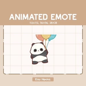 Gesto animado: Panda chibi que sostiene un montón de globos de colores y vuela. Gesto adorable. Gesto divertido para transmisión. Gesto kawaii.