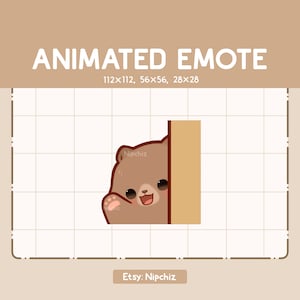 Animated Emote Grizzly Bear is Greeting You by Waving His Hand from Behind a Wall - Kawaii Emoji - Cute Cartoon Animal