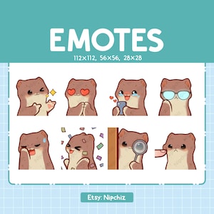Stoat Emotes for Streaming | Kawaii Animal Emoji | (8) Cute Stoat Emote Pack