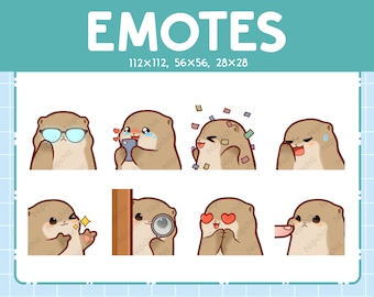 Emoticones de nutria kawaii (8): lindos emotes para streamers: paquete de emojis de nutria chibi