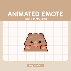 Animated Emote Cute Grizzly Bear is Licking Joyfully - Adorable Chibi Emote - Kawaii Cartoon Emote