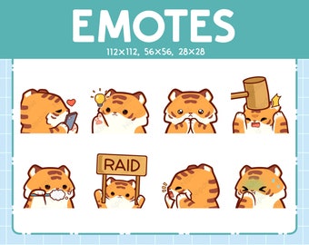 Emoticones de tigre kawaii (8): lindos emotes para streamers: paquete de emojis de tigre chibi