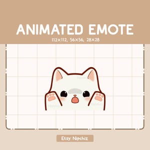 Animated Emote Cute White Cat is Suddenly Appear and Surprising / Kawaii Cartoon Emote / Chibi Emote For Streamer / Ready to Use