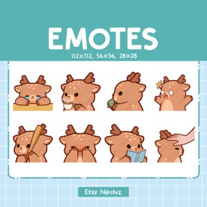 Deer Emotes for Streaming | Kawaii Animal Emoji | (8) Cute Deer Emote Pack