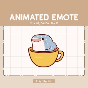 Animated Emote Cute Whale Shark Inside a Cup of Coffee is Spinning Around - Adorable Cartoon Emote - Chibi Kawaii Emote - Ready to Use