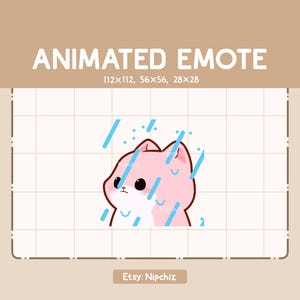 Animated Emote Adorable Pink Cat is Waiting Through The Rainy Weather - Funny Cartoon Emote - Ready to Use - Chibi Emote for Streamer